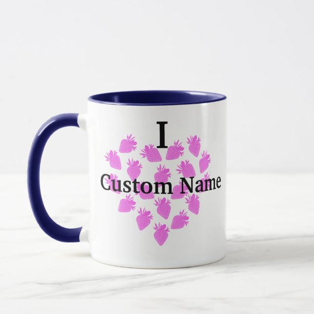 Custom Name Pink Strawberry Heart Love Mug (Left)