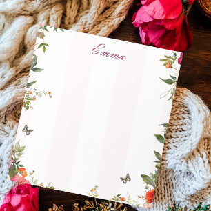 Custom Name Pink stripe and Red Floral  Notepad
