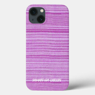 Custom name pink stripes textiled iPhone 13 case