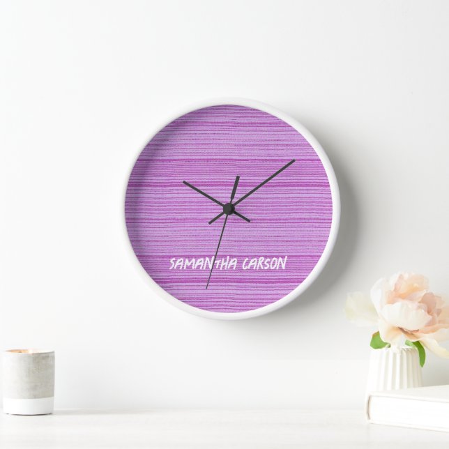 Custom name pink stripes textiled clock (Home)