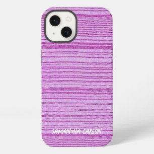 Custom name pink stripes textiled iPhone 13 case