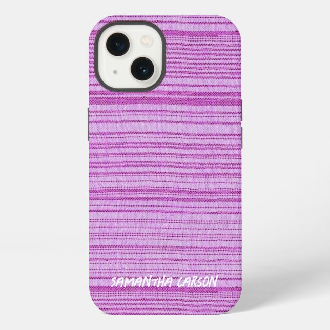 Custom name pink stripes textiled iPhone case (Back)