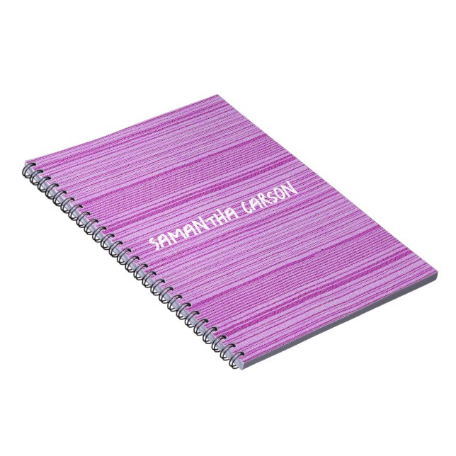 Custom name pink stripes textiled notebook (Right Side)