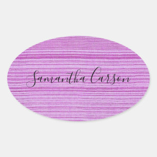 Custom name pink stripes textiled oval sticker
