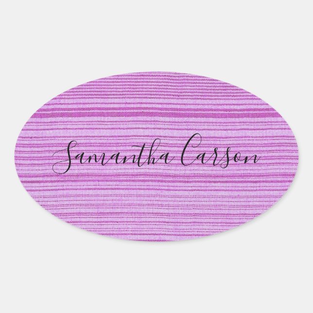 Custom name pink stripes textiled oval sticker (Front)