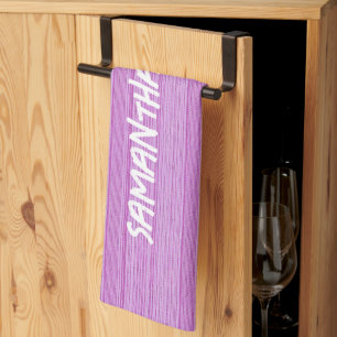 Custom name pink stripes textiled tea towel