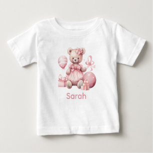 Custom Name Pink Teddy Bear Baby Shirt