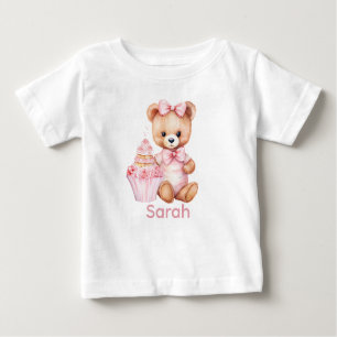 Custom Name Pink Teddy Bear Baby Shirt