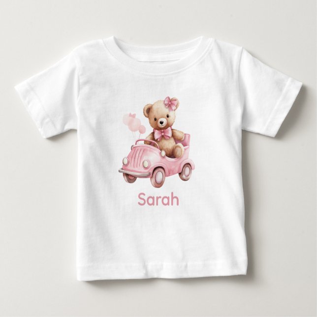 Custom Name Pink Teddy Bear Baby Shirt (Front)