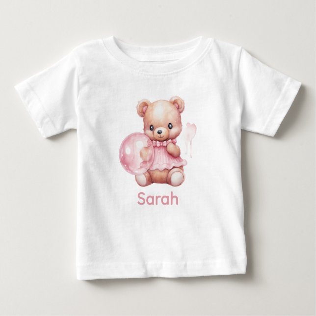 Custom Name Pink Teddy Bear Baby Shirt (Front)