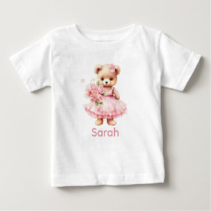 Custom Name Pink Teddy Bear Baby Shirt
