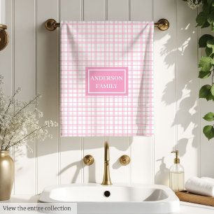 Custom Name Pink Towels Elegant Plaid Bathroom Set
