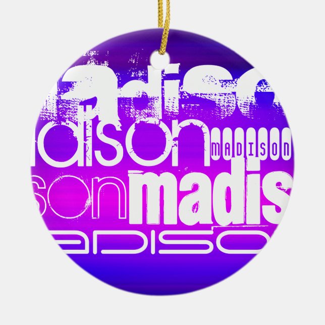 Custom Name; Pink, Violet Blue, Magenta, purple Ceramic Ornament (Front)