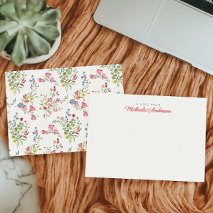 Custom Name Pink Watercolor Flowers & Greenery Card