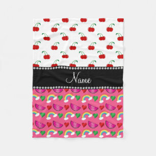Custom name pink watermelons rainbows cherry fleece blanket
