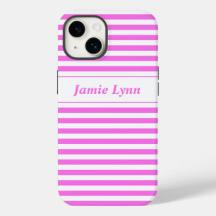 Custom Name Pink/White Stripes Case-Mate iPhone 14 Case
