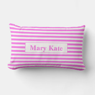 Custom Name Pink/White Stripes Lumbar Cushion