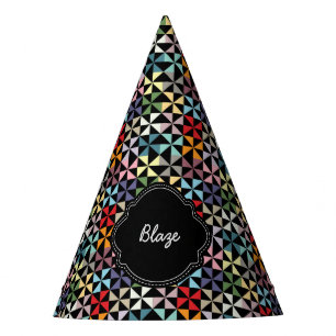 Custom Name Pinwheel Pattern Black Party Hat