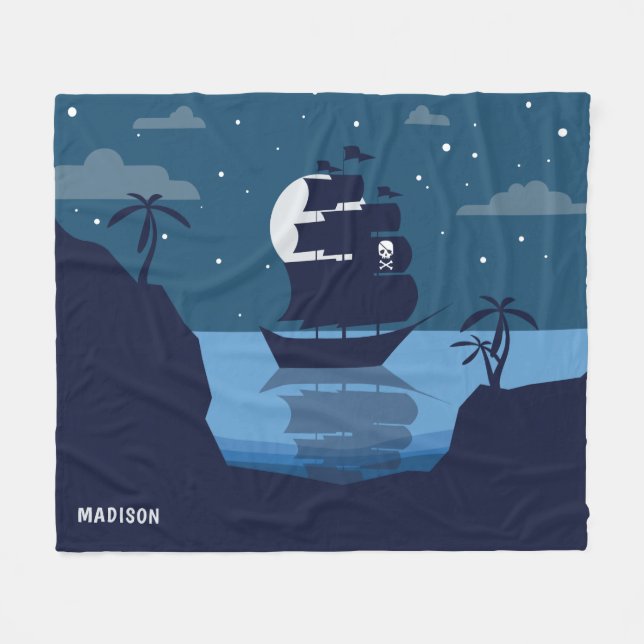 Custom name Pirate Ship fleece blankets (Front (Horizontal))