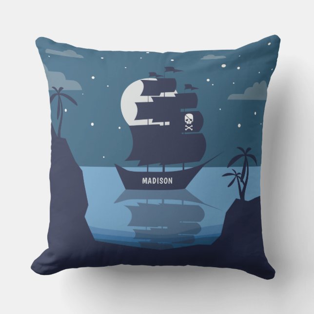 Custom name Pirate Ship throw pillows (Front)