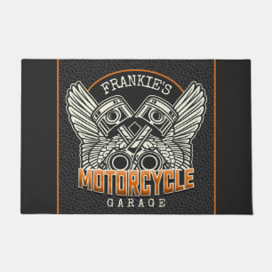 Custom NAME Pistons Wings Motorcycle Biker Garage Doormat