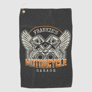 Custom NAME Pistons Wings Motorcycle Biker Garage Golf Towel