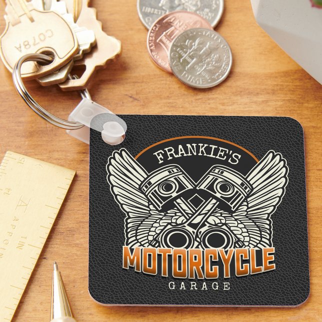 Custom NAME Pistons Wings Motorcycle Biker Garage Key Ring (Creator Uploaded)