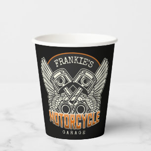 Custom NAME Pistons Wings Motorcycle Biker Garage Paper Cups