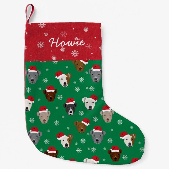 Custom Name Pitbull Santa Paws Small Christmas Stocking (Front)