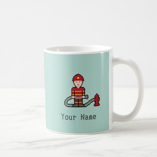 Custom Name Pixel Fireman Coffee Mug (Right)