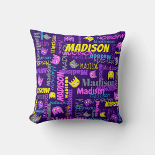 Custom name pixel gaming pink purple yellow girls cushion