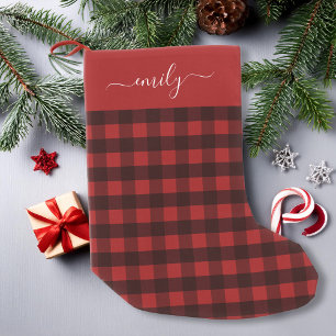 Custom Name Plaid Buffalo Check Small Christmas Stocking