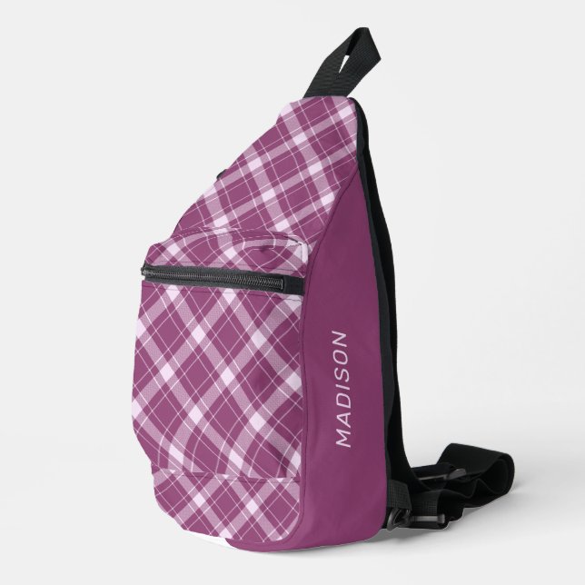 Custom Name Plaid Pattern Sling Bag (Right Corner)