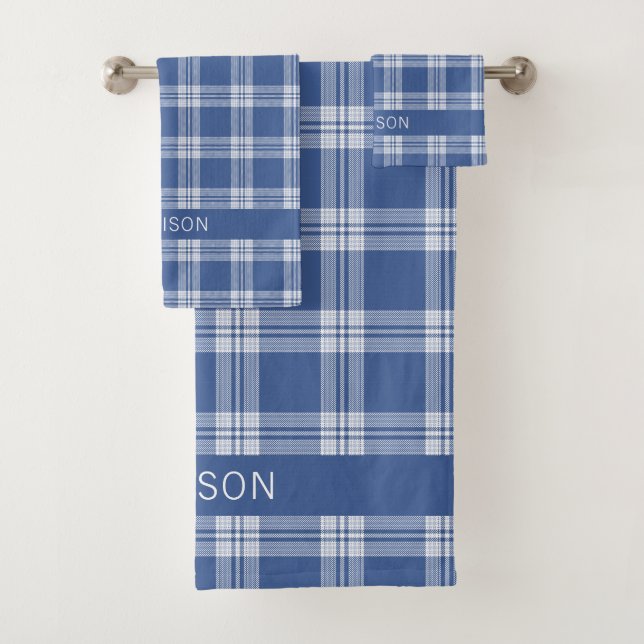 Custom Name Plaid / Tartan Pattern Bath Towel Set (Insitu)