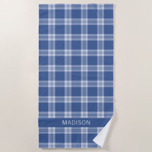 Custom Name Plaid / Tartan Pattern Beach Towel