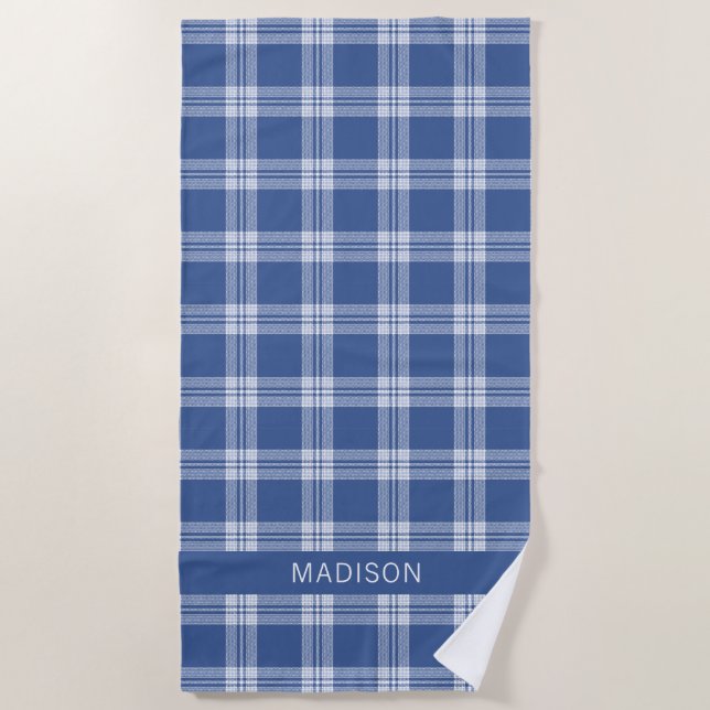Custom Name Plaid / Tartan Pattern Beach Towel (Front)
