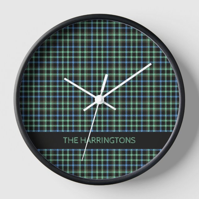 Custom Name Plaid / Tartan Pattern Clock (Front)