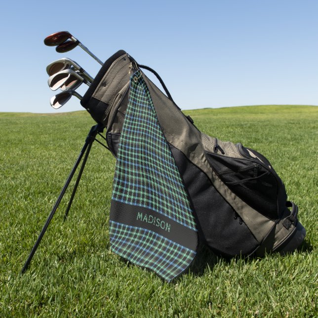 Custom Name Plaid / Tartan Pattern Golf Towel (Green)