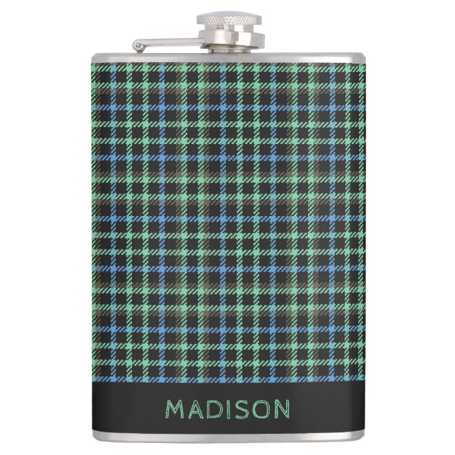 Custom Name Plaid / Tartan Pattern Hip Flask (Front)