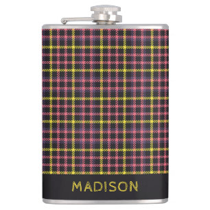 Custom Name Plaid / Tartan Pattern Hip Flask