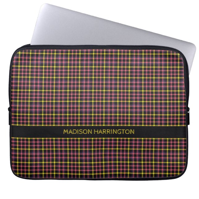 Custom Name Plaid / Tartan Pattern Laptop Sleeve (Front)