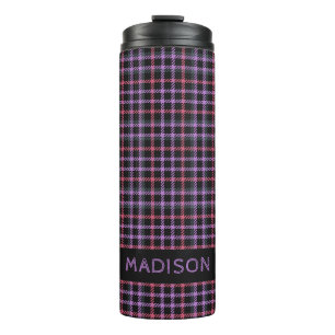 Custom Name Plaid / Tartan Pattern Thermal Tumbler