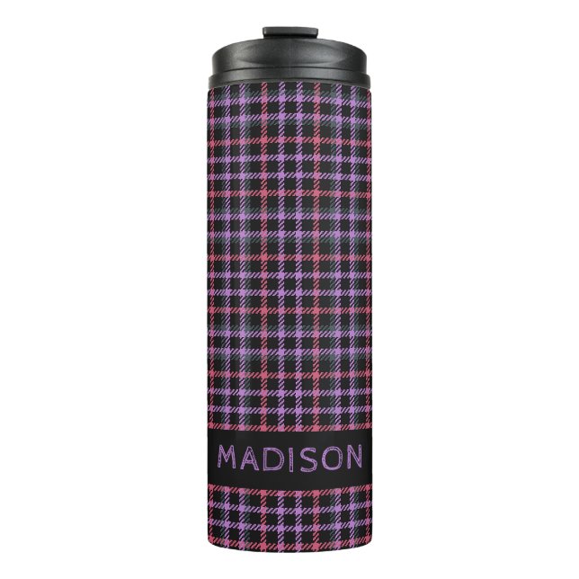 Custom Name Plaid / Tartan Pattern Thermal Tumbler (Front)