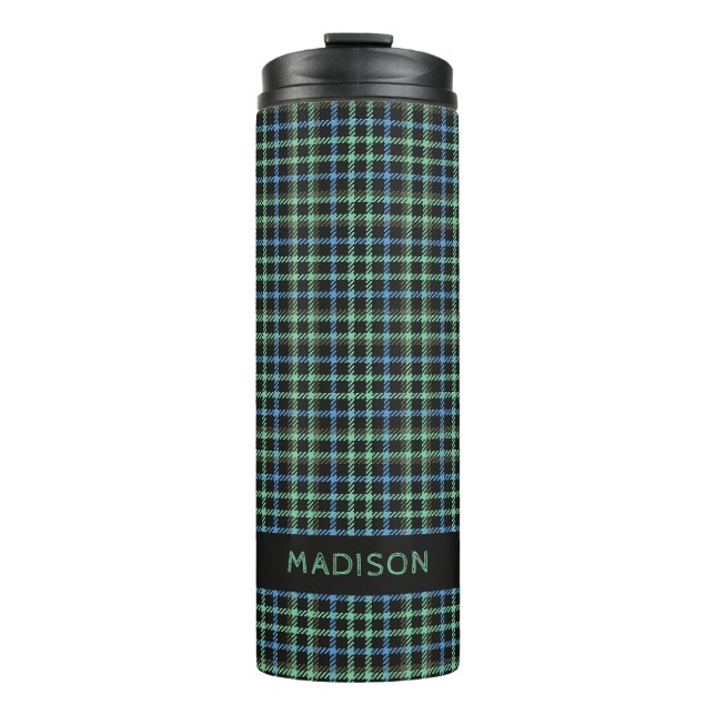 Custom Name Plaid / Tartan Pattern Thermal Tumbler (Front)