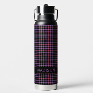 Custom Name Plaid / Tartan Pattern Water Bottle