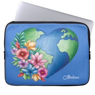 Custom Name Planet Earth Heart Laptop Sleeve