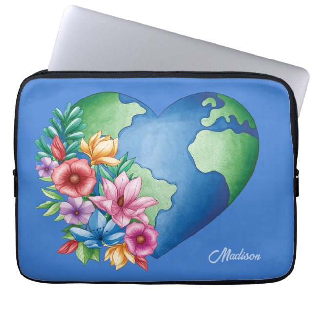 Custom Name Planet Earth Heart Laptop Sleeve (Front)