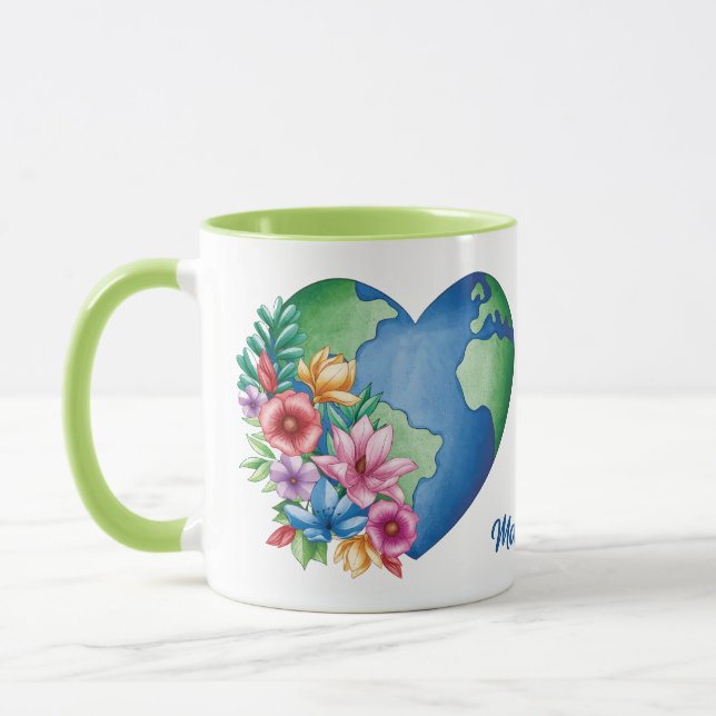 Custom Name Planet Earth Heart Mug (Left)