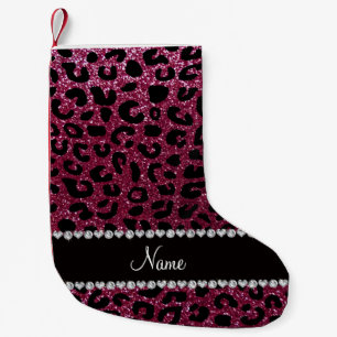 Custom name plum purple glitter cheetah print small christmas stocking