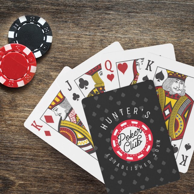 Custom Name Poker Club Game Night Black & Red Playing Cards (Creator Uploaded)